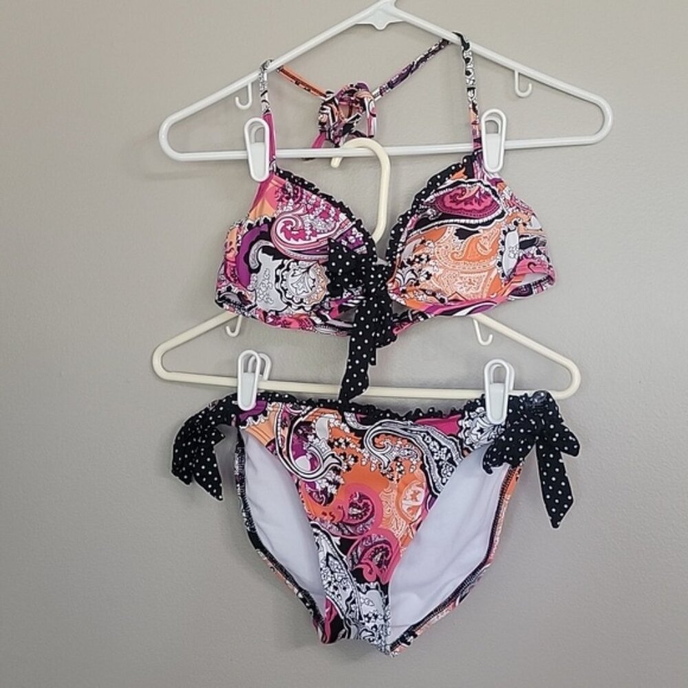 Kenneth Cole Reaction Pink Orange White Black Bikini Size M
